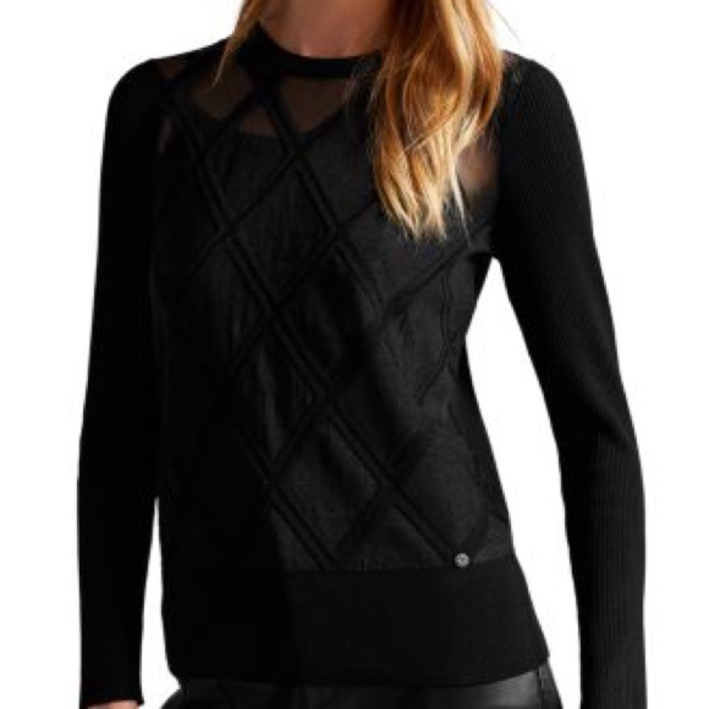 Ted Baker black crissiy sheer argyle sweater NWT size 1/small